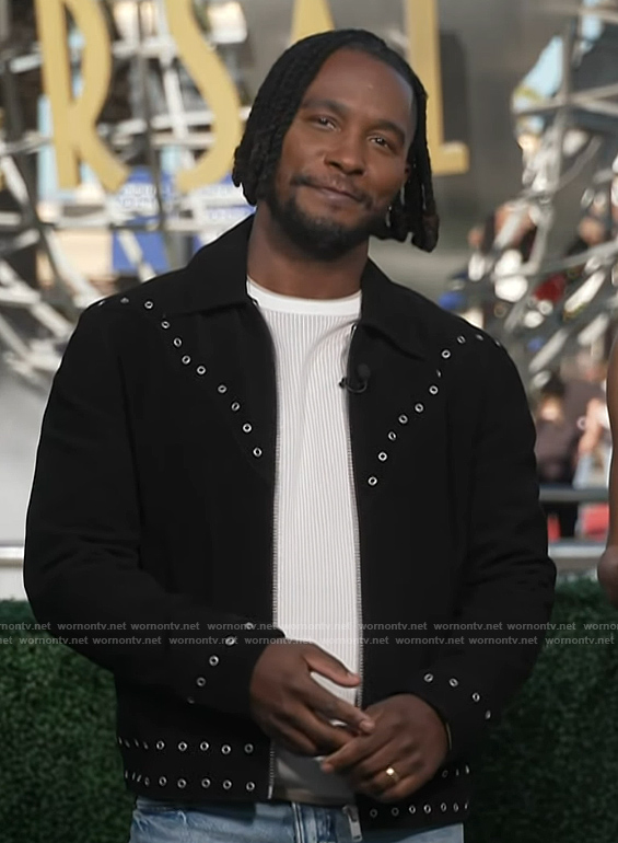 Scott’s black grommet embellished jacket on Access Hollywood