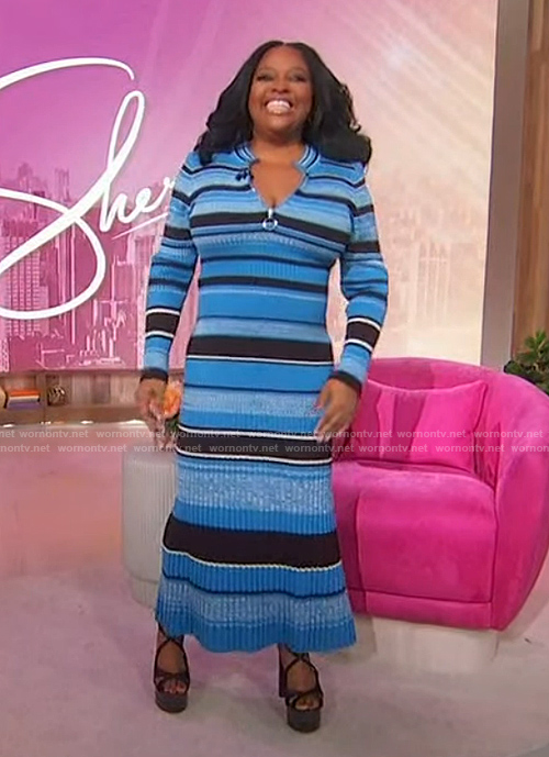 Sherri’s blue stripe knit dress on Sherri