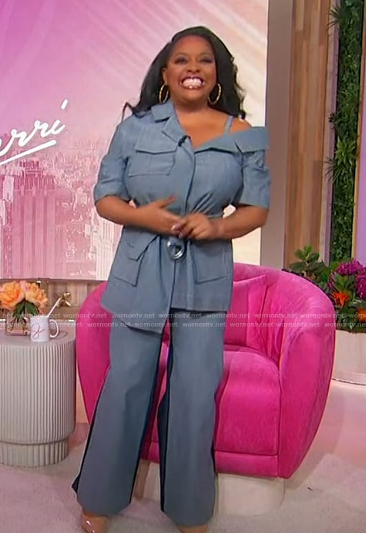Sherri’s denim belted jacket and jeans on Sherri