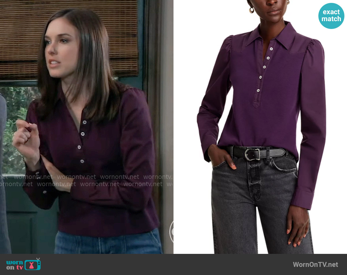 Single Thread Mixed Media Top in Plum worn by Willow Tait (Katelyn MacMullen) on General Hospital