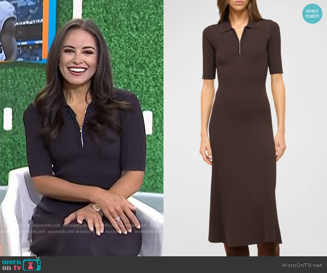 Staud Roland Half Zip Rib Midi Sweater Dress in Earth worn by Kaylee Hartung on Today