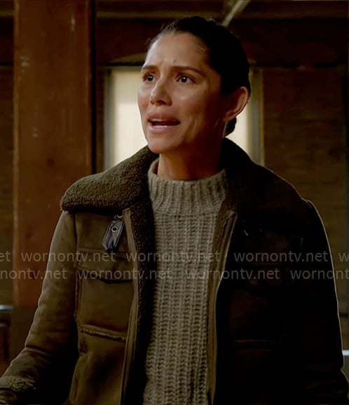 Stella’s green suede jacket on Chicago Fire