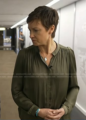 Stephanie’s army green satin blouse on Today