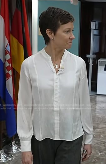 Stephanie’s white button down satin blouse on Today