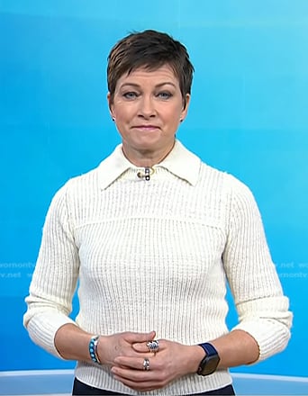 Stephanie’s white knit polo sweater on Today