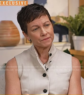 Stephanie’s white pinstripe vest on Today