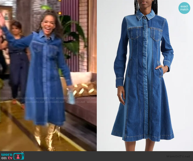 Stine Goya Long Sleeve Two Tone Organic Cotton Denim Shirtdress worn by Sunny Hostin on The View