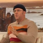 Chris Sullivan’s landscape print sweater on The Drew Barrymore Show