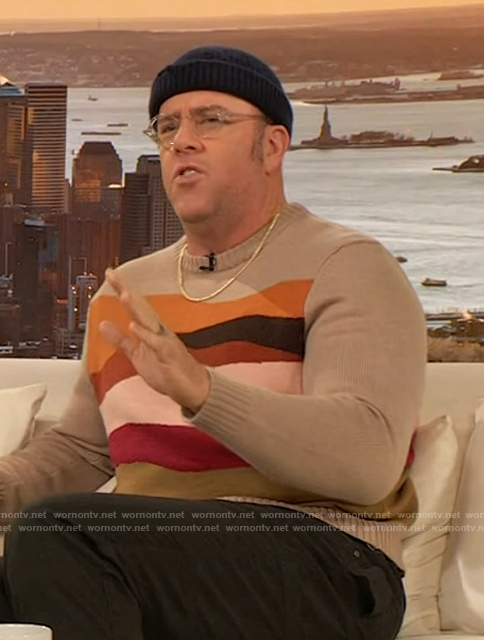 Chris Sullivan’s landscape print sweater on The Drew Barrymore Show
