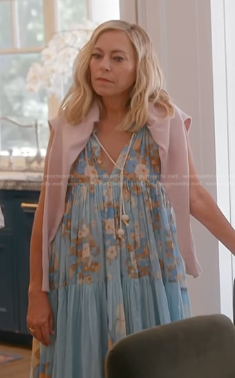 Sutton’s blue floral maxi dress on The Real Housewives of Beverly Hills