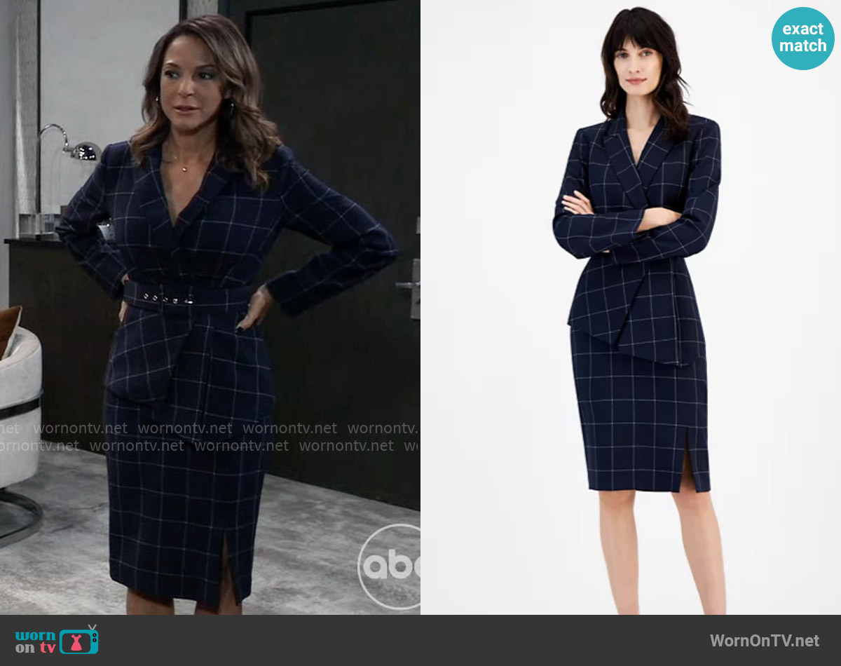 Tahari ASL Windowpane-Print Skirt Suit worn by Natalia (Eva LaRue) on General Hospital
