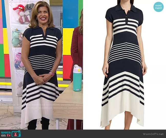Tanya Taylor Blaine Knit Dress in Maritime Blue/Cream Multi worn by Hoda Kotb on Today