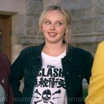 Taylor’s The Clash t-shirt and leopard checkerboard jeans on The Sex Lives of College Girls
