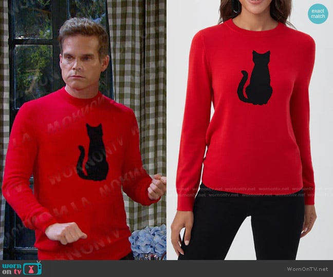 Trina Turk Ziggy Sweater in Reina Red worn by Leo Stark (Greg Rikaart) on Days of our Lives