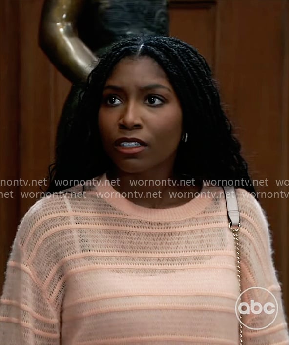 Trina’s peach knit sweater on General Hospital