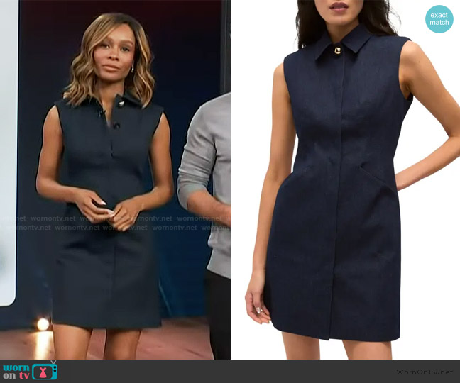 Veronica Beard Serina Sleeveless Denim Mini Shirtdress worn by Zuri Hall on Access Hollywood