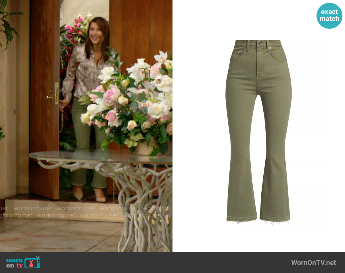 Veronica Beard Carson Jeans in Stone Army worn by Steffy Forrester (Jacqueline MacInnes Wood) on The Bold and the Beautiful