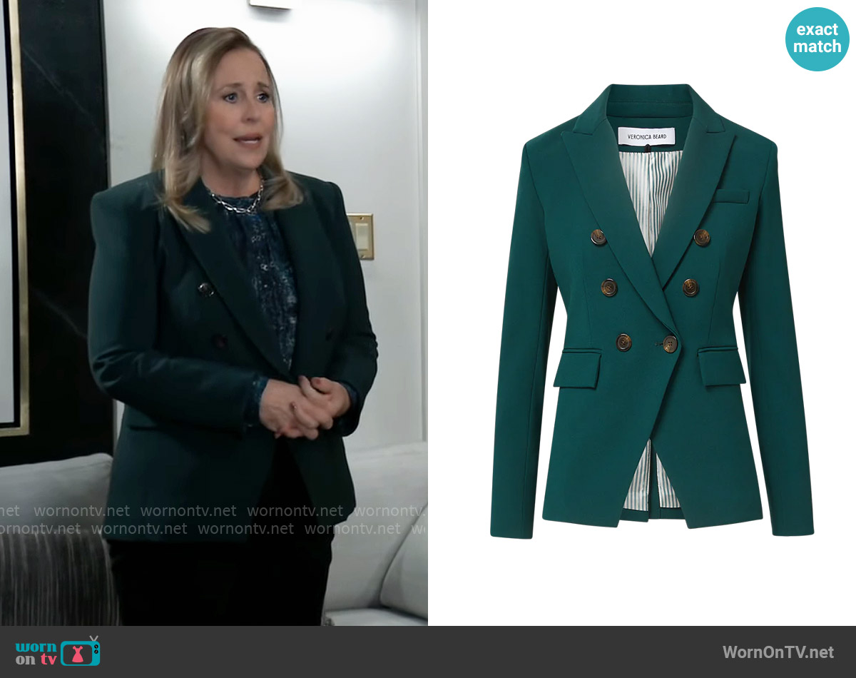 Veronica Beard Miller Dickey Jacket in Pine worn by Laura Collins (Genie Francis) on General Hospital