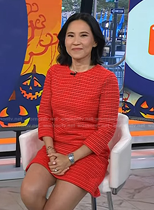 Vicky’s red embroidered shift dress on Today
