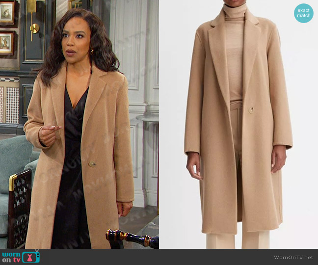 Vince Classic Wool-Blend Straight Coat in Camello worn by Jada Hunter (Elia Cantu) on Days of our Lives
