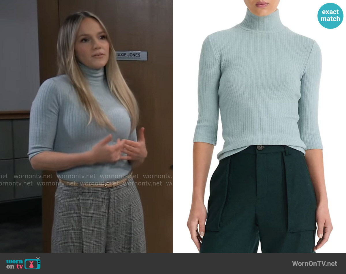 Vince Rib Turtleneck Sweater in Heather Capri worn by Lulu Spencer (Alexa Havins Bruening) on General Hospital
