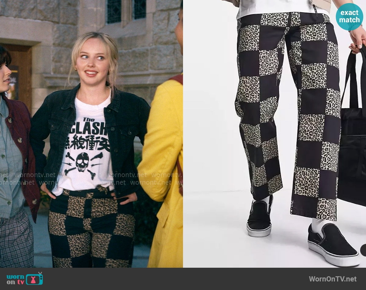 Vintage Supply Leopard Checkerboard Jeans worn by Taylor (Mia Rodgers) on The Sex Lives of College Girls