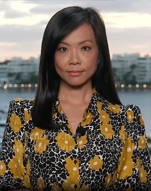 Weijia Jiang’s black and yellow floral dress on CBS Mornings