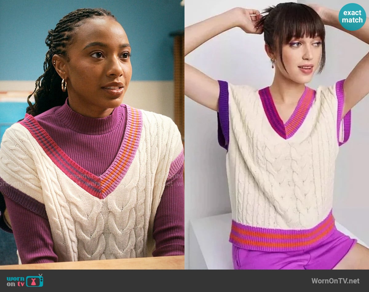 Wild Fable Cable Knit Vest in Almond Pink worn by Whitney Chase (Alyah Chanelle Scott) on The Sex Lives of College Girls