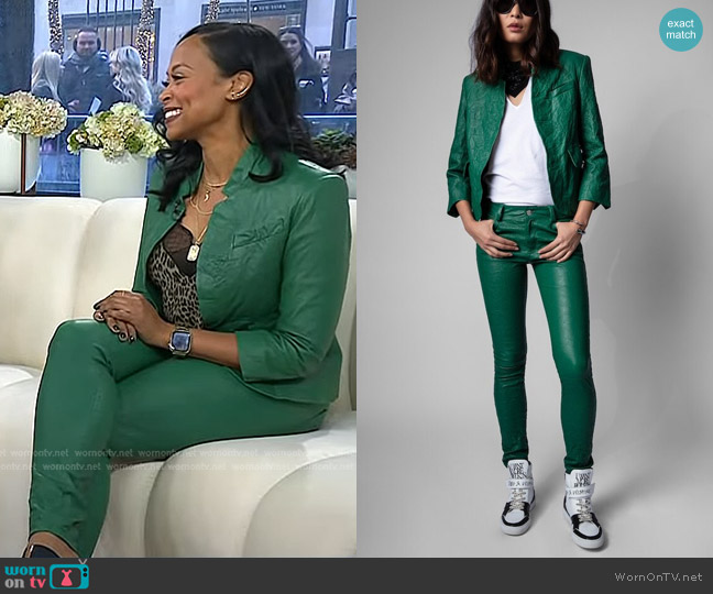 Zadig & Voltaire Verys Textured Leather Jacket in Buisson worn by Rhea Williams on Today