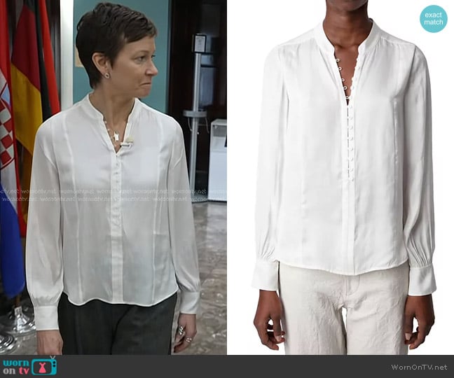 Zadig & Voltaire Twina Satin Button-Front Shirt in Judo worn by Stephanie Gosk on Today