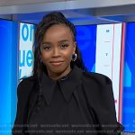 Zinhle’s black collared puff sleeve blouse on NBC News Daily