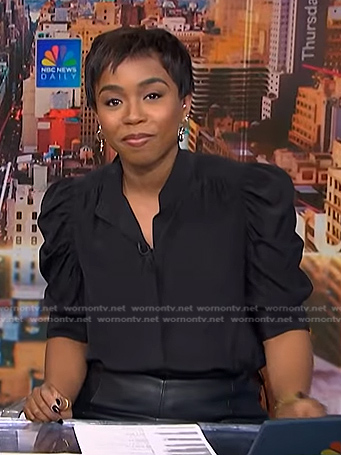 Zinhle’s black puff sleeve top on NBC News Daily