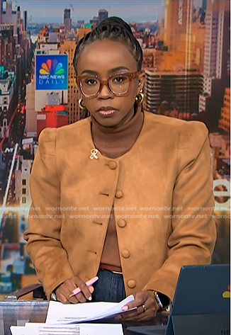 Zinhle Essamuah’s camel suede jacket on NBC News Daily
