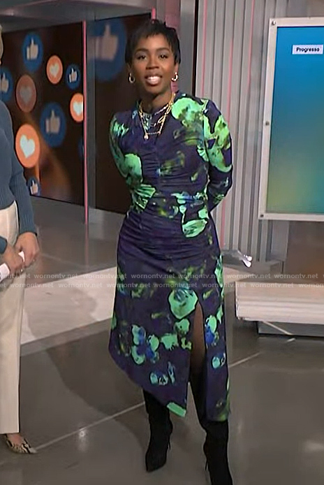 Zinhle’s floral print ruched dress on NBC News Daily