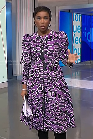 Zinhle’s purple print dress on NBC News Daily