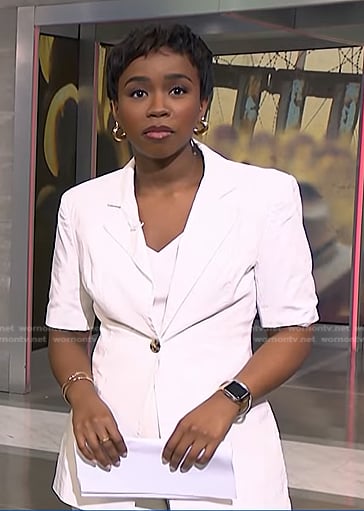 Zinhle’s white short sleeve blazer on NBC News Daily