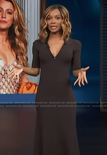 Zuri’s brown polo knit dress on Access Hollywood