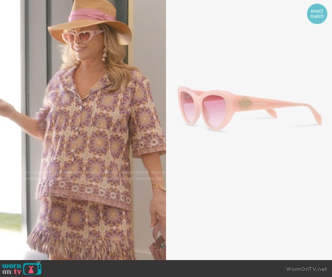 Alexander McQueen AM0377S Sunglasses in Pink worn by Kathy Hilton on The Real Housewives of Beverly Hills