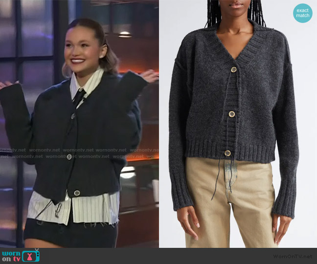 Acne Studios Krypton Wool V-Neck Cardigan worn by Olivia Holt on The Kelly Clarkson Show