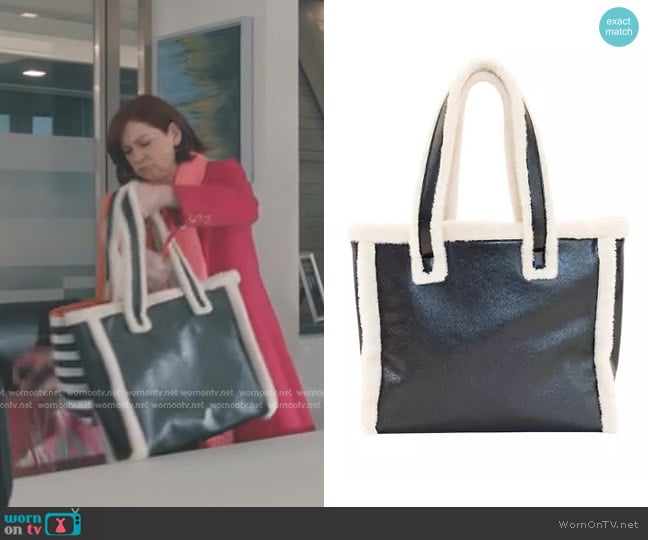 Metallic Tote with Sherpa Fur Trim in Black in Bcbgeneration worn by Elsbeth Tascioni (Carrie Preston) on Elsbeth