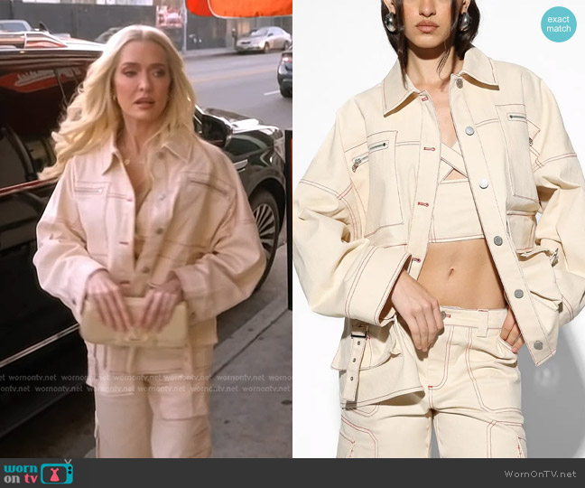 BY.DYLN Tyler Oversize Denim Jacket in Bone worn by Erika Jayne on The Real Housewives of Beverly Hills