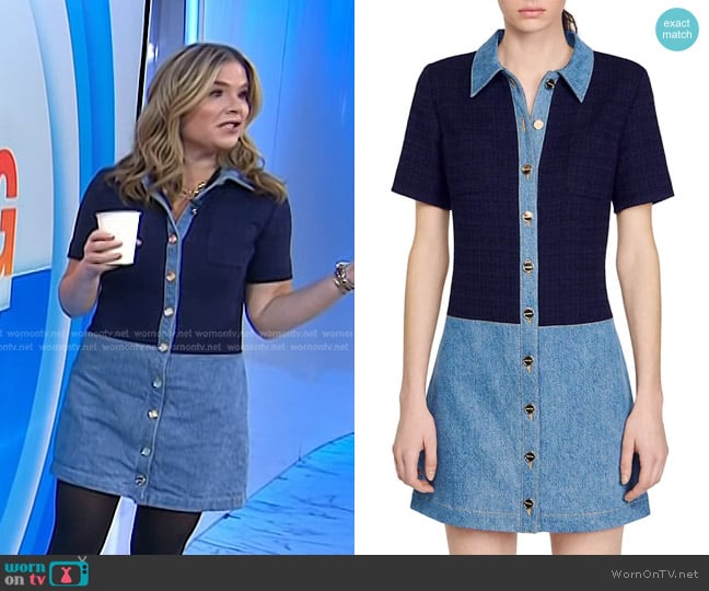 Sandro Brooke Mixed Media Denim Mini Shirtdress worn by Jenna Bush Hager on Today