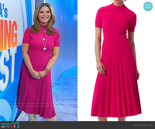 Carolina Herrera Pleated Mock Neck Knit Dress in Cerise Pink worn by Jenna Bush Hager on Today