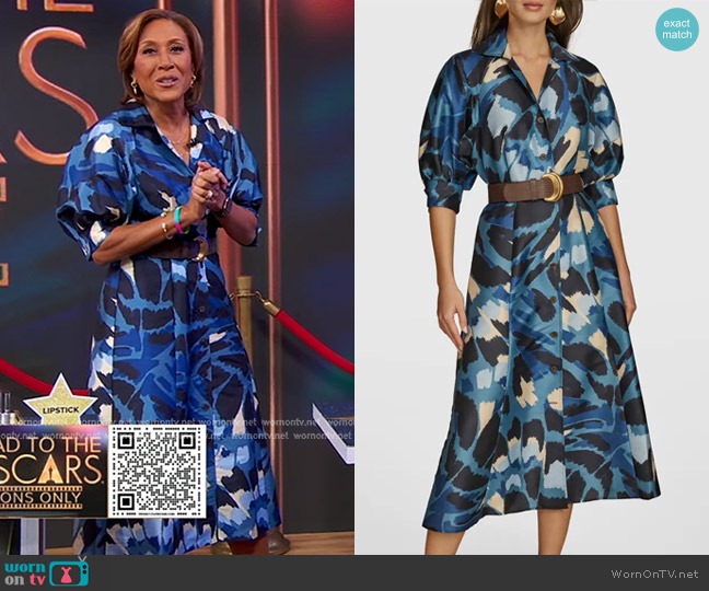 Donna Karan New York Belted Shantung Midi Shirtdress worn by Robin Roberts on Good Morning America