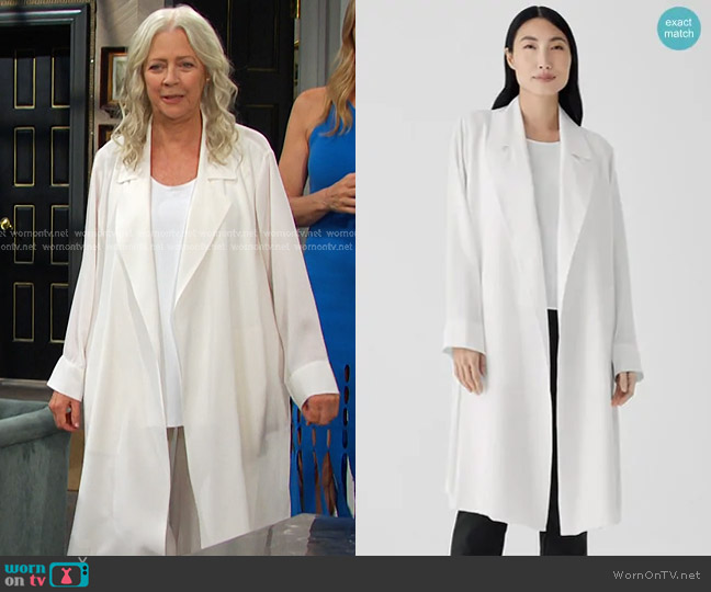 Eileen Fisher Silk Georgette Crepe Trench Coat worn by Rachel Blake (Roslyn Gentle) on Days of our Lives