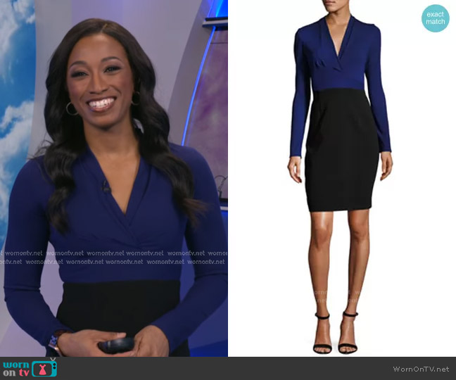 Elie Tahari Heather Long-Sleeve Two-Tone Sheath Dress worn by Brittany Bell on Good Morning America