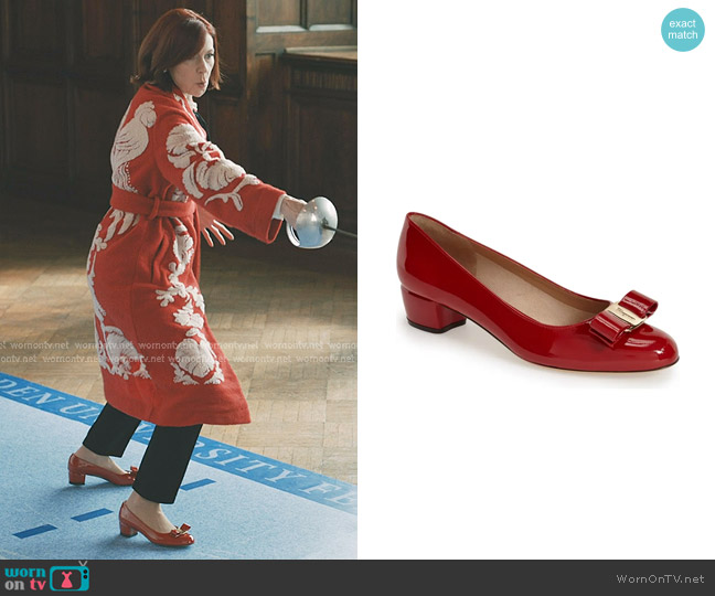 Ferragamo Vara Low Heel Pumps in Rosso worn by Elsbeth Tascioni (Carrie Preston) on Elsbeth