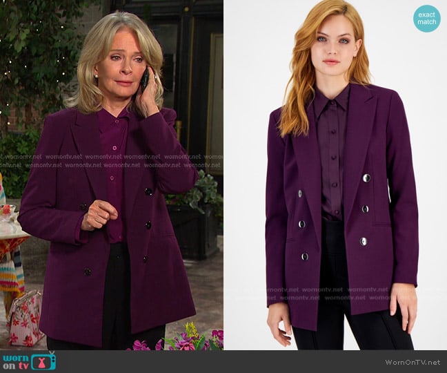 Bar III Faux Double-Breasted Boyfriend Jacket in Night Flower worn by Marlena Evans (Deidre Hall) on Days of our Lives