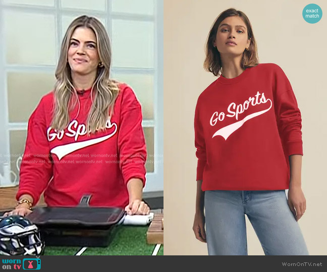 Favorite Daughter Go Sports Sweatshirt in Red/ White worn by Siri Daly on Today