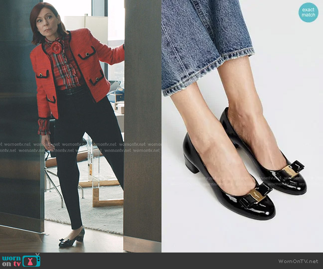 Ferragamo Vara Patent Leather Pumps worn by Elsbeth Tascioni (Carrie Preston) on Elsbeth
